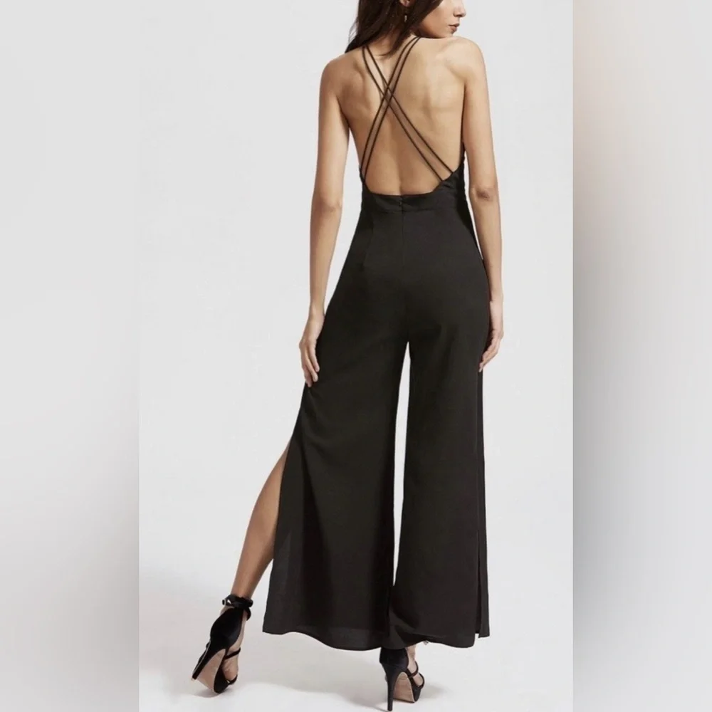 Luxxel Floral Embroidered Black Jumpsuit